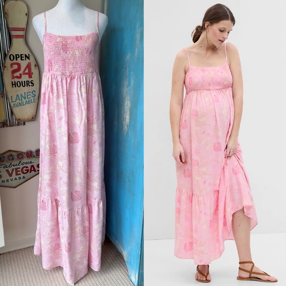 GAP Dresses & Skirts - GAP Maternity Pink Floral Smocked Tiered Maxi Sun Dress Comfortable Bright